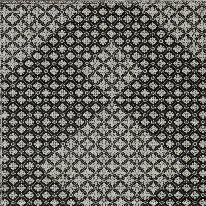 Black And Gray Diamond Area Rug With Fringe Photo 7