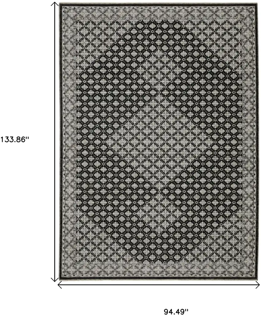 Black And Gray Diamond Area Rug With Fringe Photo 3