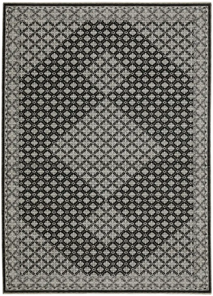 Black And Gray Diamond Area Rug With Fringe Photo 4