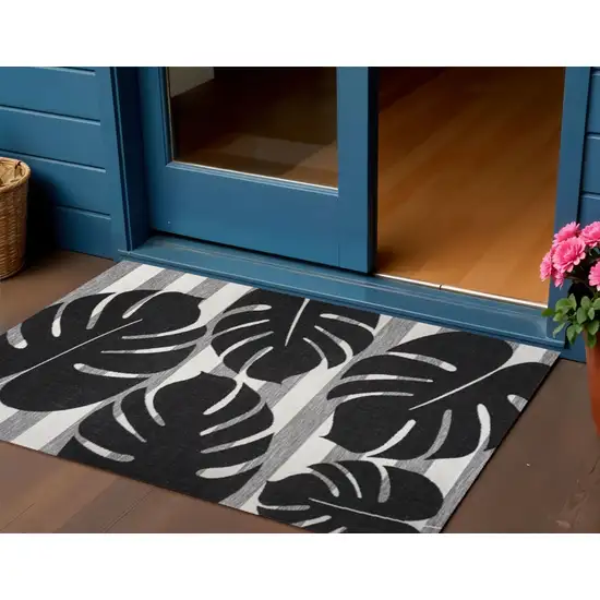 Black And Gray Floral Indoor Outdoor Area Rug Photo 1