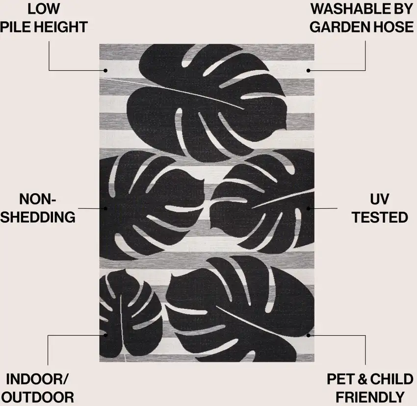 Black And Gray Floral Indoor Outdoor Area Rug Photo 7