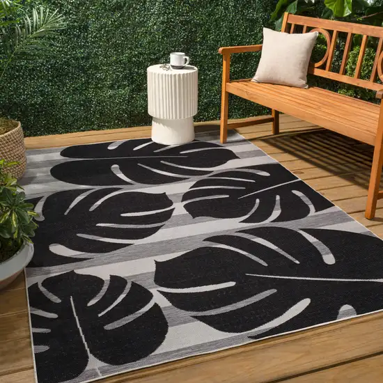 Black And Gray Floral Indoor Outdoor Area Rug Photo 5