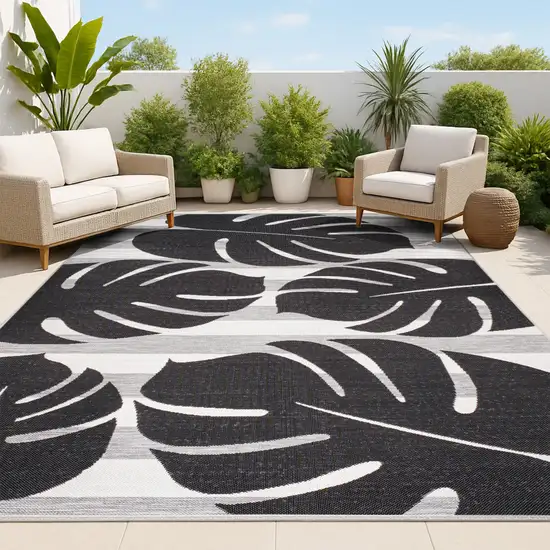 Black And Gray Floral Indoor Outdoor Area Rug Photo 2