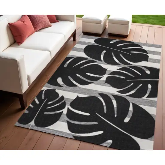 Black And Gray Floral Indoor Outdoor Area Rug Photo 1