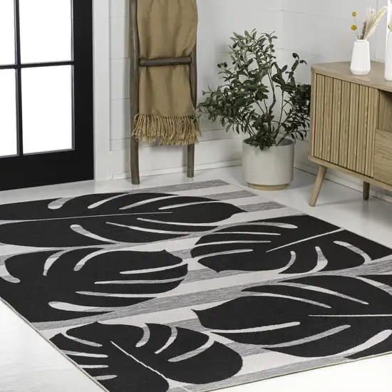 Black And Gray Floral Indoor Outdoor Area Rug Photo 3