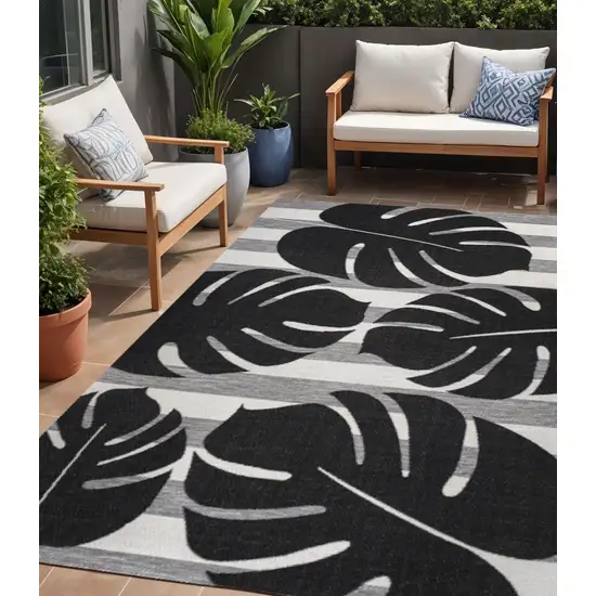 Black And Gray Floral Indoor Outdoor Area Rug Photo 1
