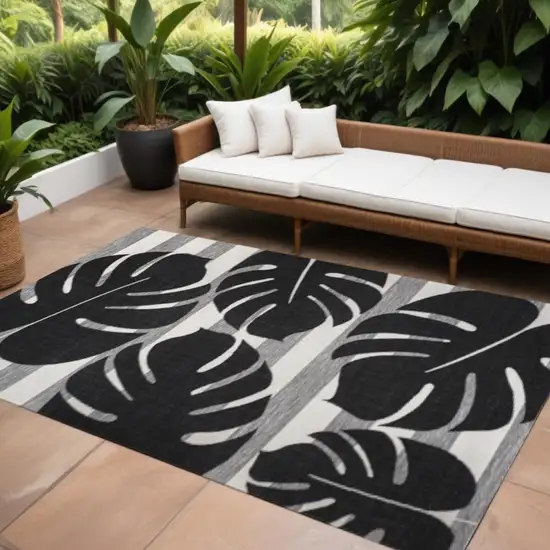 Black And Gray Floral Indoor Outdoor Area Rug Photo 1