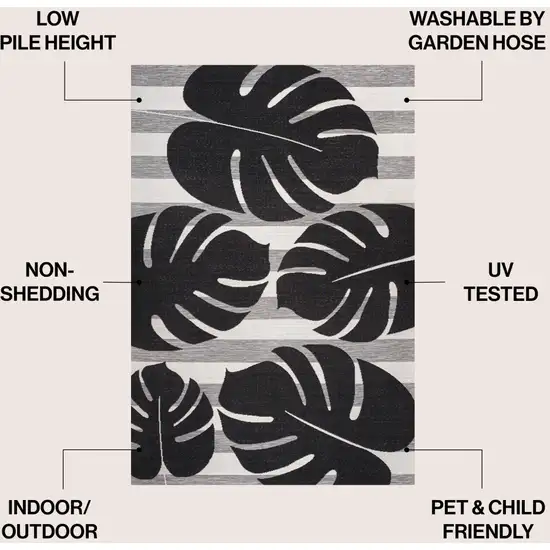 Black And Gray Floral Indoor Outdoor Area Rug Photo 8