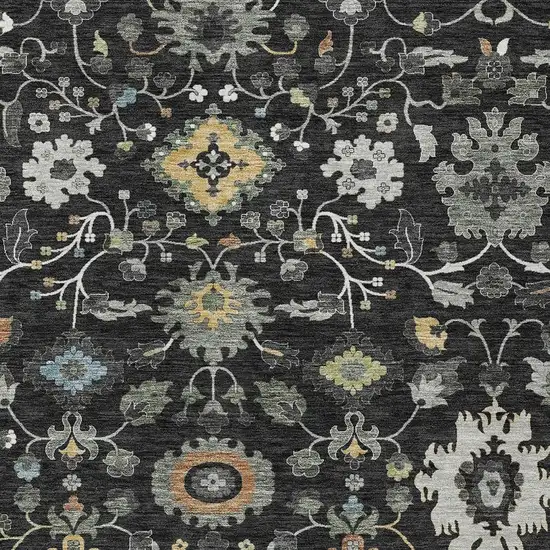 Black And Gray Floral Medallion Washable Indoor Outdoor Area Rug Photo 2
