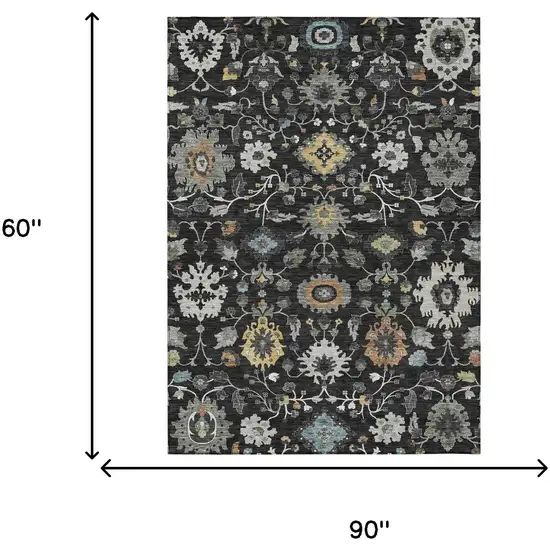 Black And Gray Floral Medallion Washable Indoor Outdoor Area Rug Photo 6