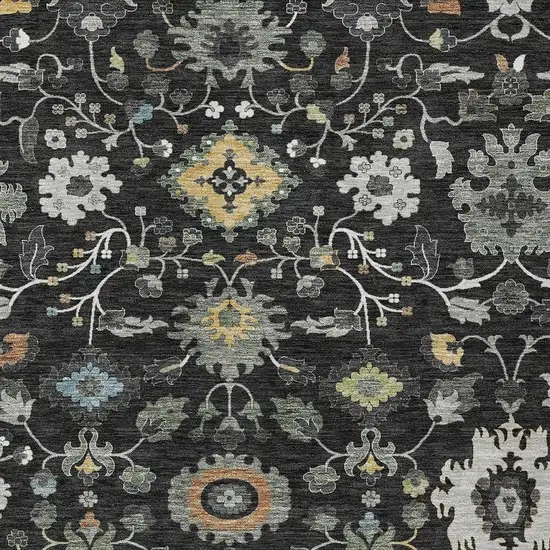 Black And Gray Floral Medallion Washable Indoor Outdoor Area Rug Photo 2