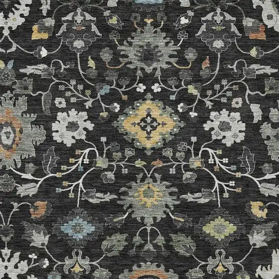 Black And Gray Floral Medallion Washable Indoor Outdoor Area Rug Photo 2