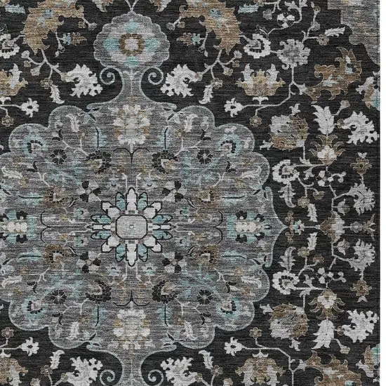 Black And Gray Floral Medallion Washable Indoor Outdoor Area Rug Photo 3
