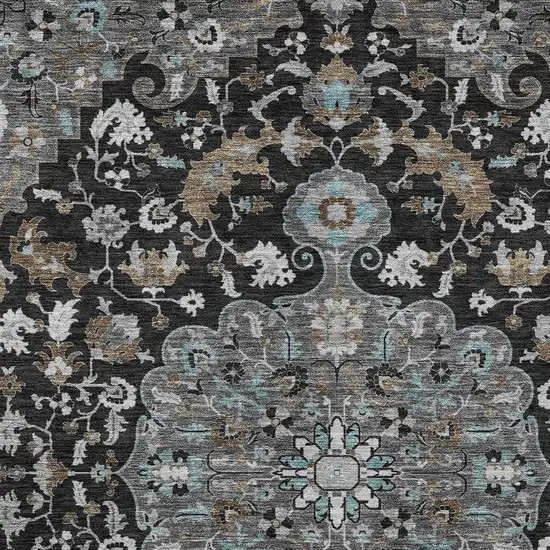 Black And Gray Floral Medallion Washable Indoor Outdoor Area Rug Photo 3