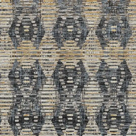 Black And Gray Floral Medallion Washable Indoor Outdoor Area Rug Photo 2