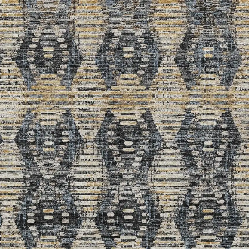 Black And Gray Floral Medallion Washable Indoor Outdoor Area Rug Photo 2