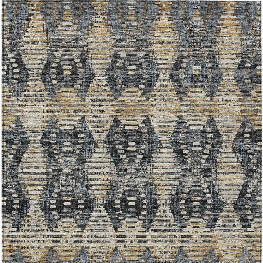 Black And Gray Floral Medallion Washable Indoor Outdoor Area Rug Photo 3