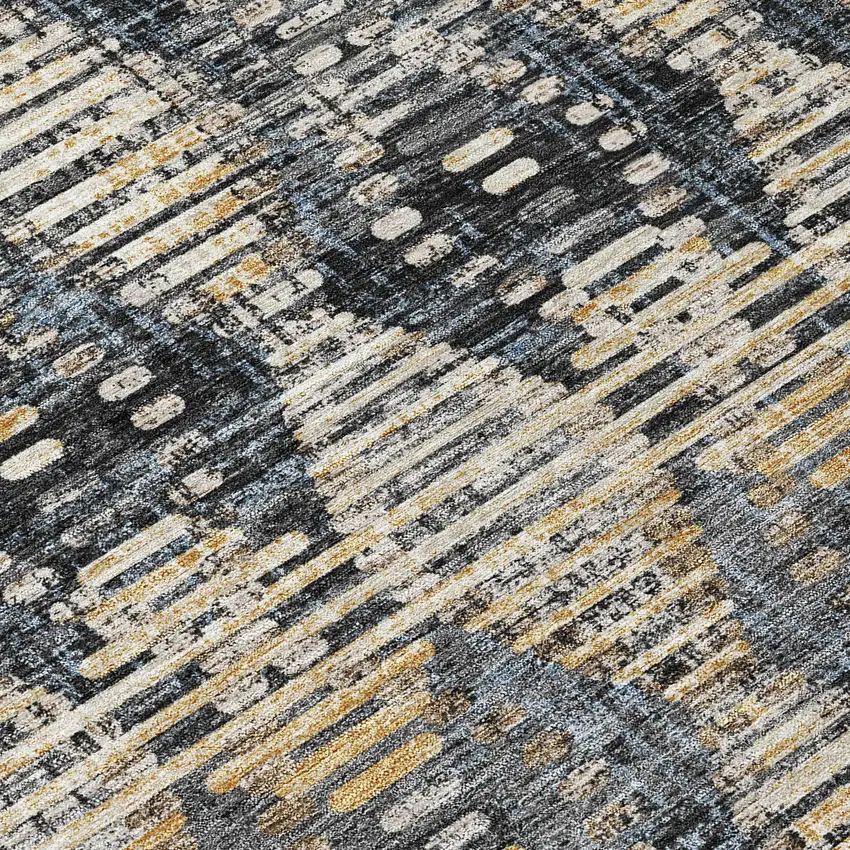 Black And Gray Floral Medallion Washable Indoor Outdoor Area Rug Photo 5