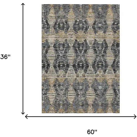Black And Gray Floral Medallion Washable Indoor Outdoor Area Rug Photo 6