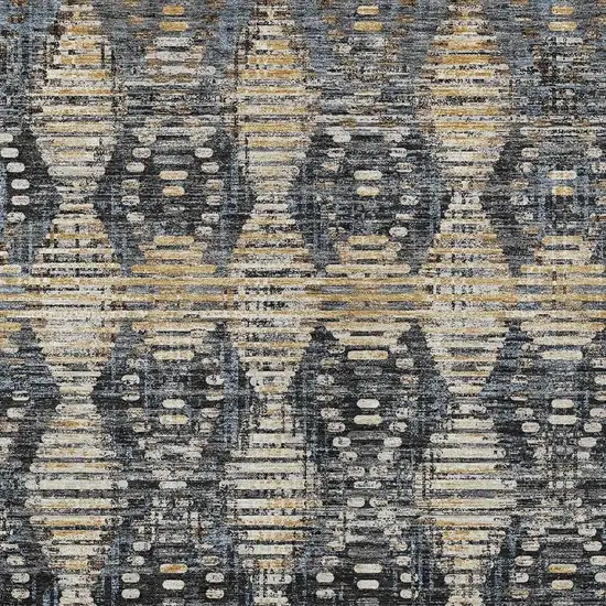 Black And Gray Floral Medallion Washable Indoor Outdoor Area Rug Photo 2