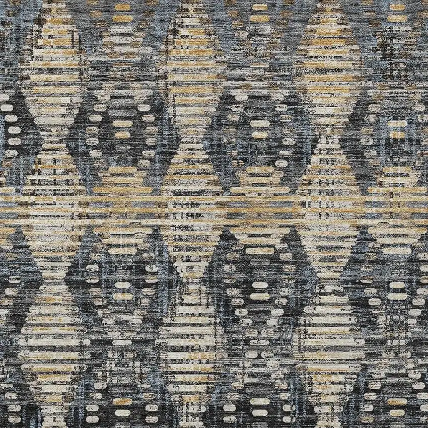 Black And Gray Floral Medallion Washable Indoor Outdoor Area Rug Photo 2