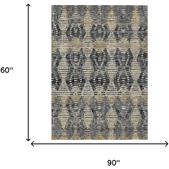 Black And Gray Floral Medallion Washable Indoor Outdoor Area Rug Photo 6