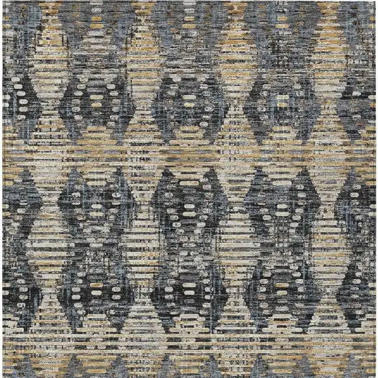 Black And Gray Floral Medallion Washable Indoor Outdoor Area Rug Photo 3