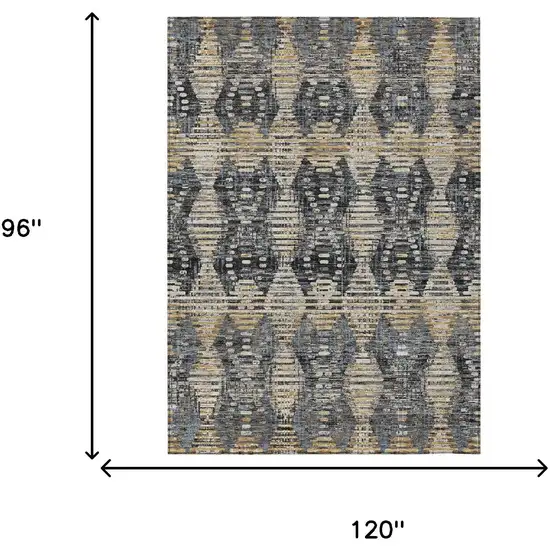 Black And Gray Floral Medallion Washable Indoor Outdoor Area Rug Photo 6