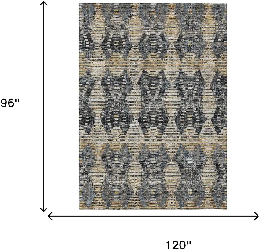 Black And Gray Floral Medallion Washable Indoor Outdoor Area Rug Photo 6