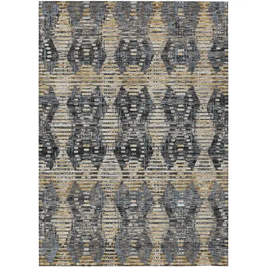 Black And Gray Floral Medallion Washable Indoor Outdoor Area Rug Photo 1