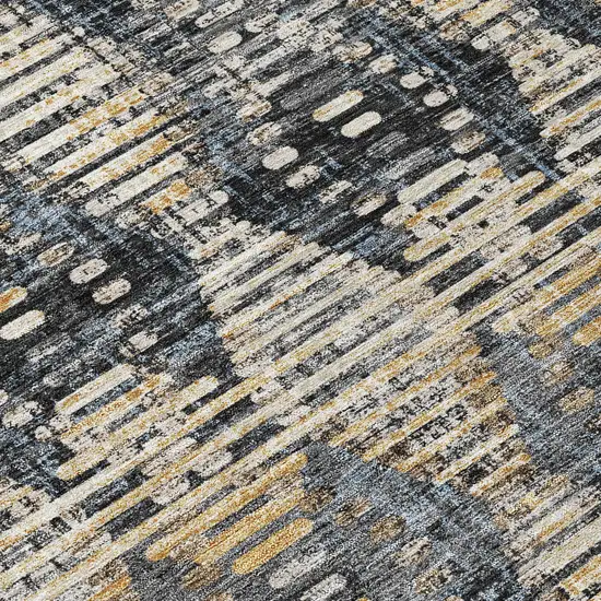 Black And Gray Floral Medallion Washable Indoor Outdoor Area Rug Photo 5