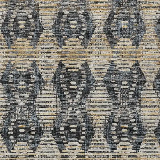 Black And Gray Floral Medallion Washable Indoor Outdoor Area Rug Photo 2