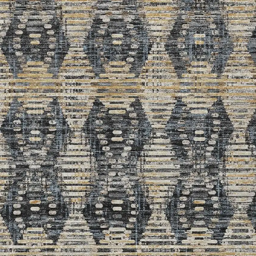 Black And Gray Floral Medallion Washable Indoor Outdoor Area Rug Photo 2