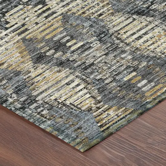 Black And Gray Floral Medallion Washable Indoor Outdoor Area Rug Photo 4