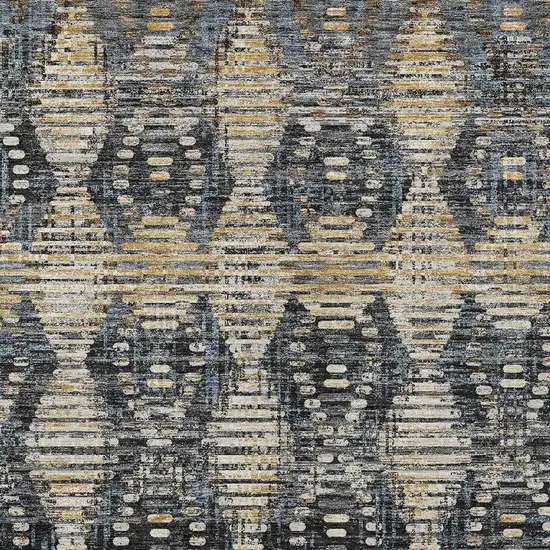 Black And Gray Floral Medallion Washable Indoor Outdoor Area Rug Photo 2