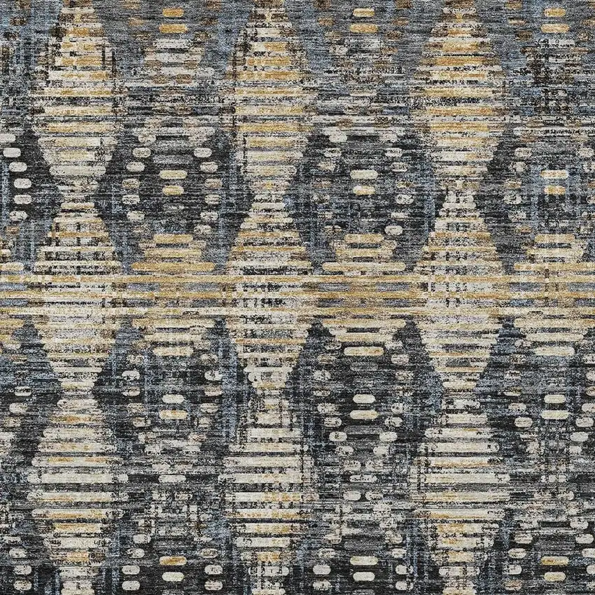Black And Gray Floral Medallion Washable Indoor Outdoor Area Rug Photo 2