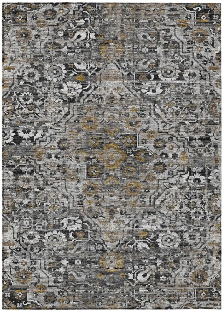 Black And Gray Floral Medallion Washable Indoor Outdoor Area Rug Photo 2