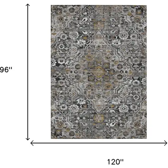 Black And Gray Floral Medallion Washable Indoor Outdoor Area Rug Photo 5
