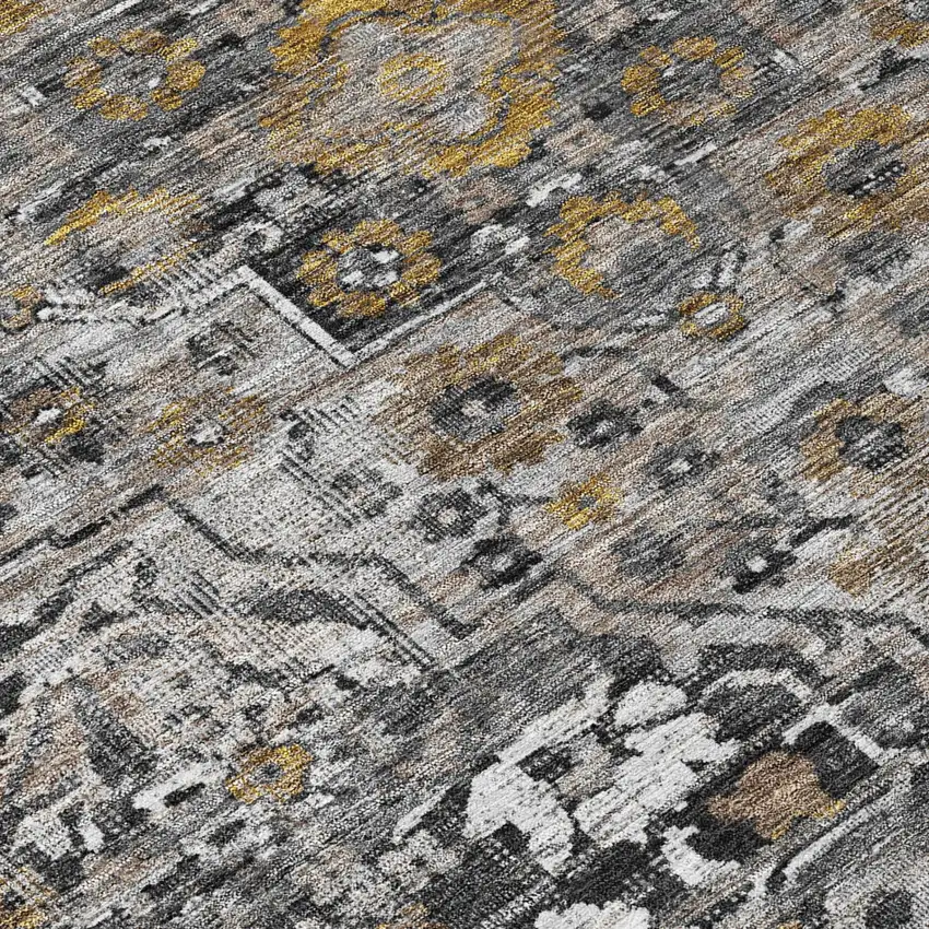Black And Gray Floral Medallion Washable Indoor Outdoor Area Rug Photo 4