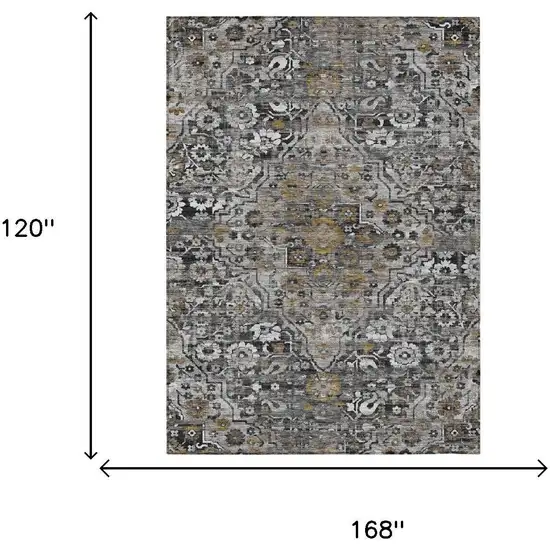 Black And Gray Floral Medallion Washable Indoor Outdoor Area Rug Photo 5