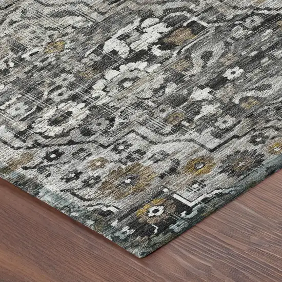 Black And Gray Floral Medallion Washable Indoor Outdoor Area Rug Photo 3