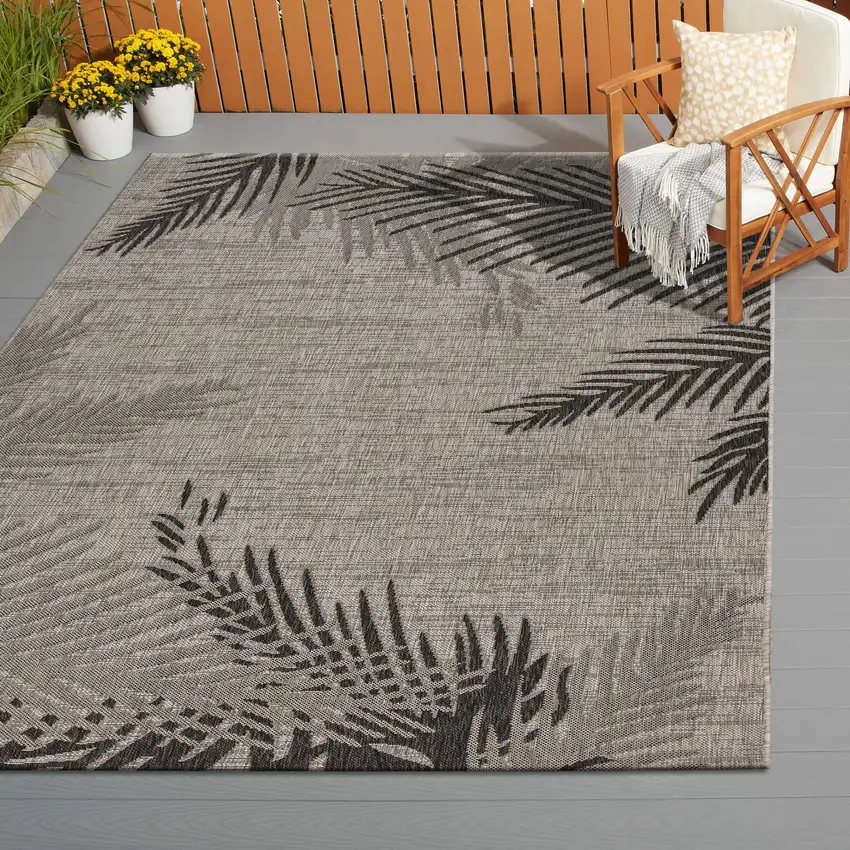 Black And Gray Floral Square Rug Photo 5