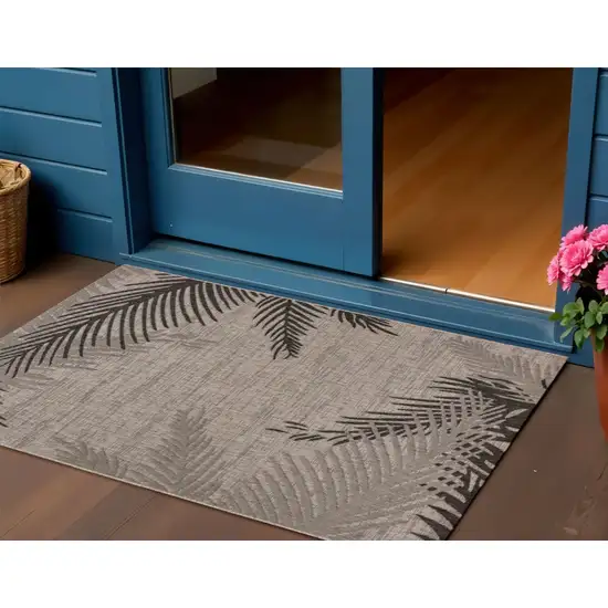 Black And Gray Floral Square Rug Photo 1