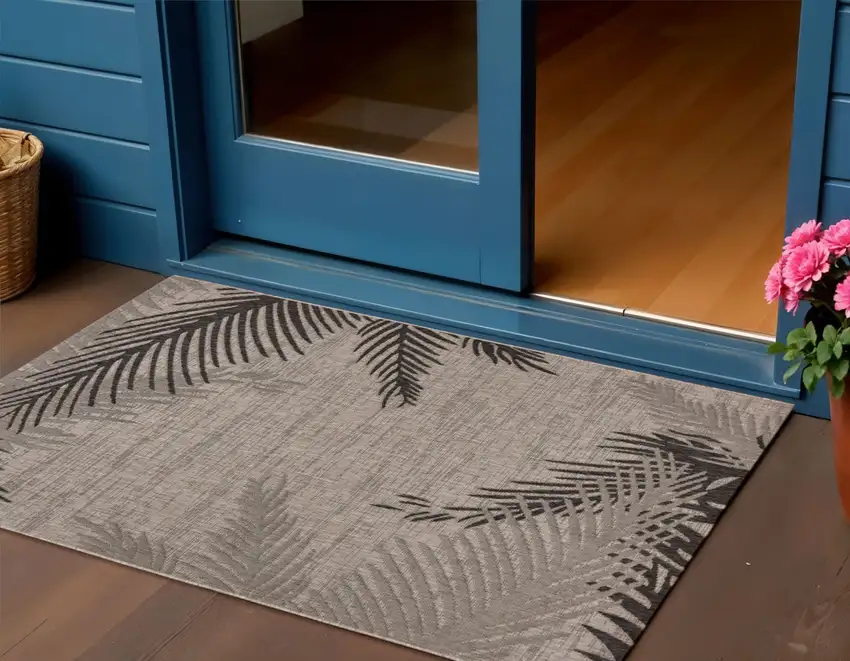 Black And Gray Floral Square Rug Photo 1