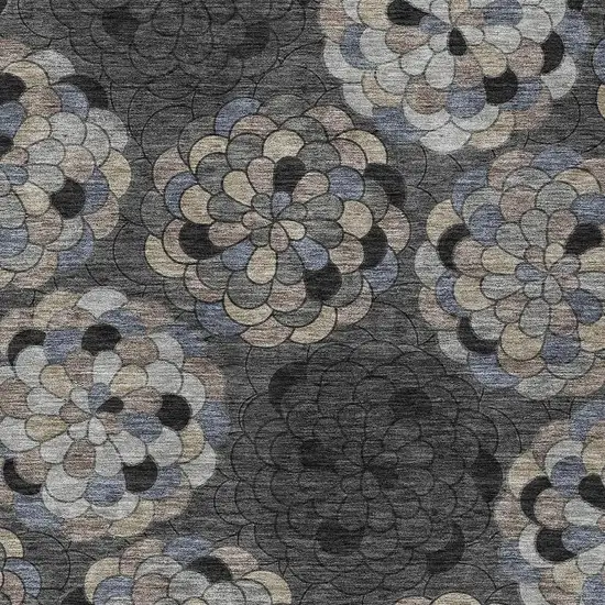 Black And Gray Floral Washable Indoor Outdoor Area Rug Photo 2