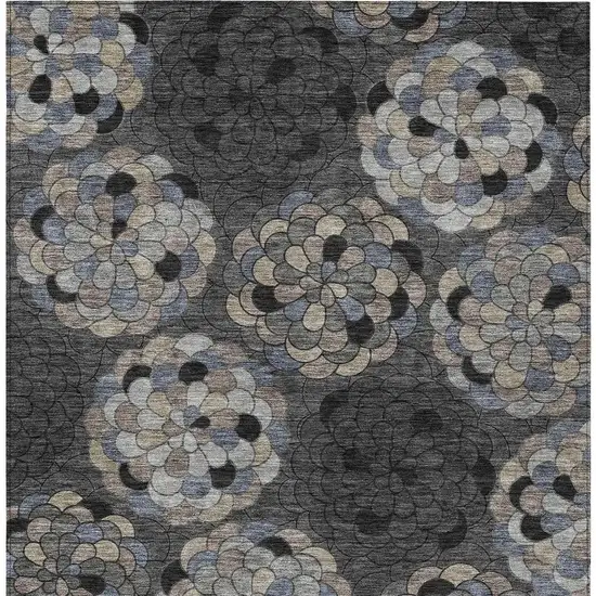 Black And Gray Floral Washable Indoor Outdoor Area Rug Photo 3
