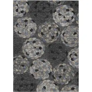 Photo of Black And Gray Floral Washable Indoor Outdoor Area Rug