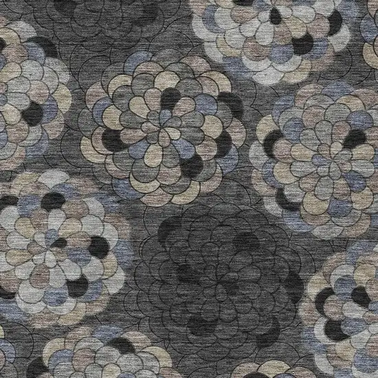 Black And Gray Floral Washable Indoor Outdoor Area Rug Photo 2