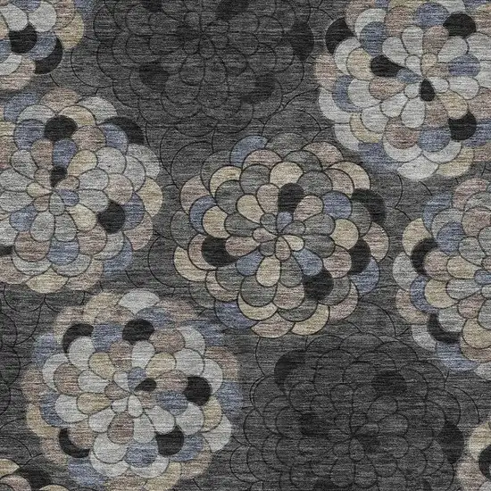 Black And Gray Floral Washable Indoor Outdoor Area Rug Photo 2