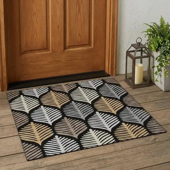 Black And Gray Floral Washable Indoor Outdoor Area Rug Photo 1